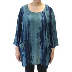 NEW MODESCE hand painted two pocket swing tunic in blue multi